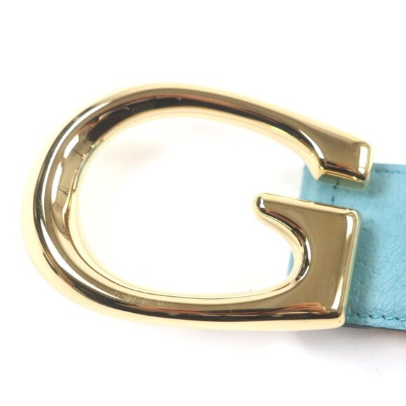 Gucci Memorable Buckle g Logo Buckle Bicolor Leather Belt Yellow Blue main image 5